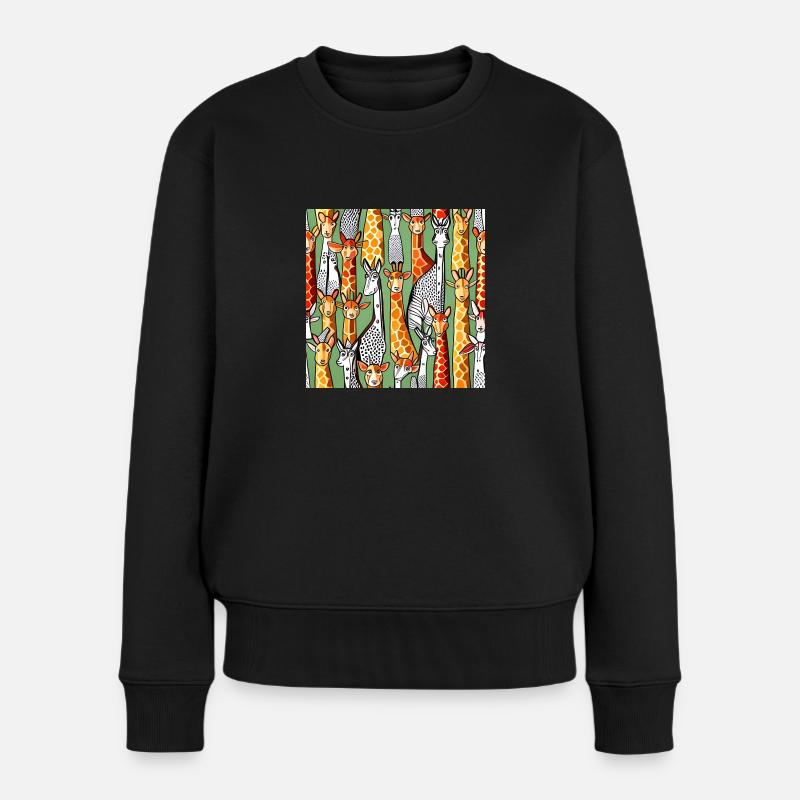 Glückliches Giraffenmuster - Frauen Premium Bio Pullover - Schwarz