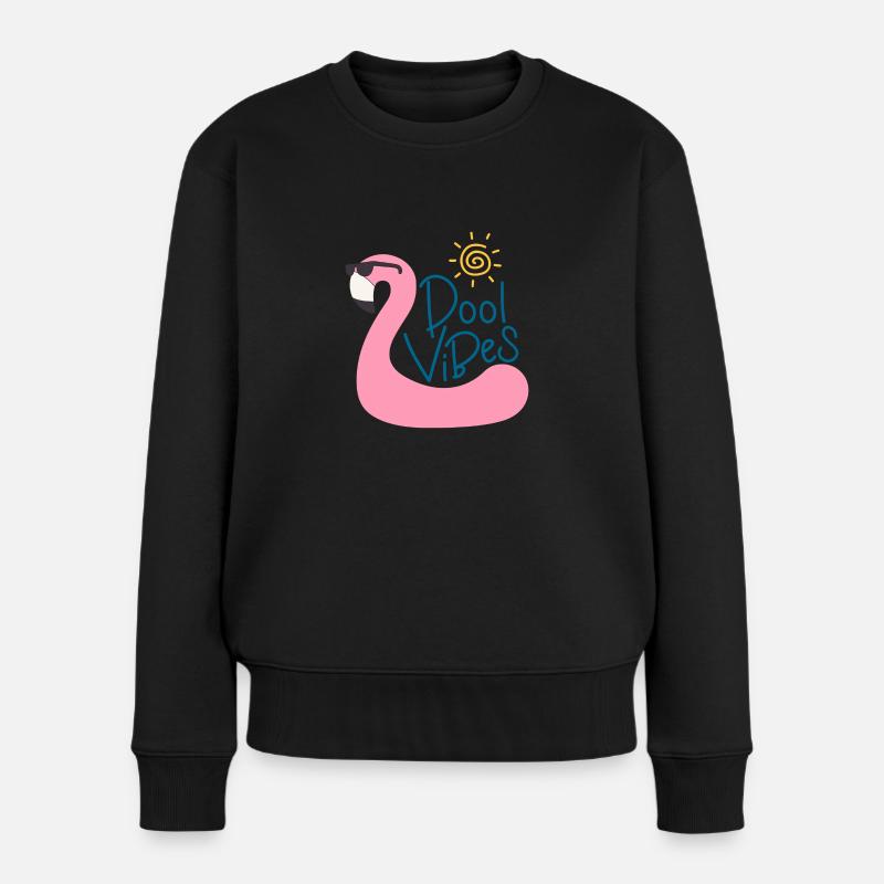 Pool Vibes Flamingo - Frauen Premium Bio Pullover - Schwarz