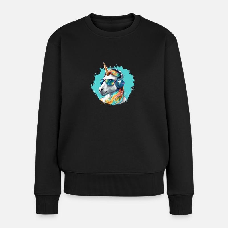 Happy Unicorn - Frauen Premium Bio Pullover - Schwarz