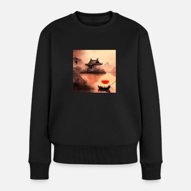 Japan Wunderschönes Kunstwerk-Design - Frauen Premium Bio Pullover - Schwarz