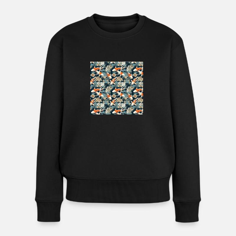 Koi Fish Seamless Pattern Japanese Asian Chinese - Women's Premium Organic Jumper - black