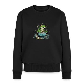 Miki, der gierige Frosch - Frauen Premium Bio Pullover - Schwarz - Vorne - Julia (174cm)