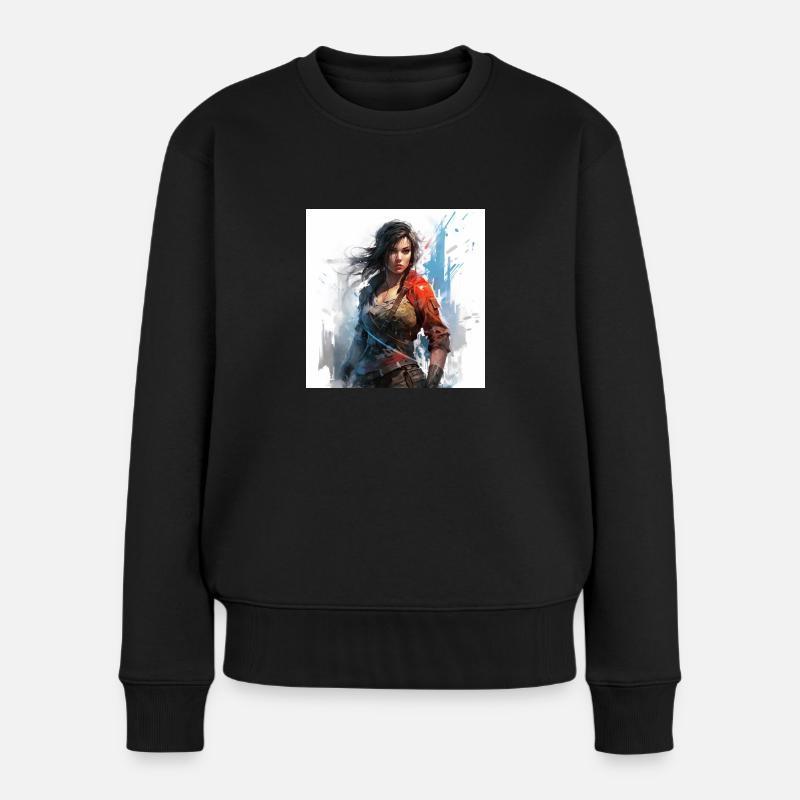 Gaming art woman - Frauen Premium Bio Pullover - Schwarz