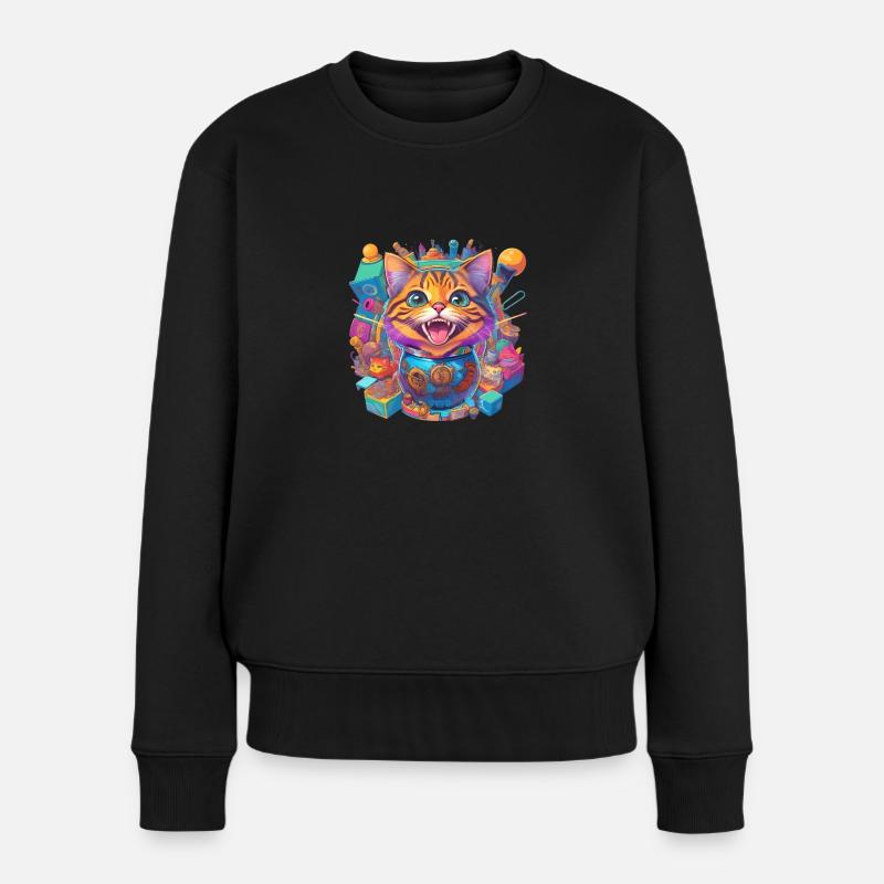 verrückte, lachende Katze - Frauen Premium Bio Pullover - Schwarz