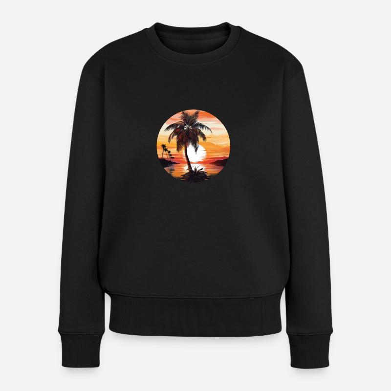 Wundervoller Sonnenuntergang mit Palmen und Meer - Frauen Premium Bio Pullover - Schwarz