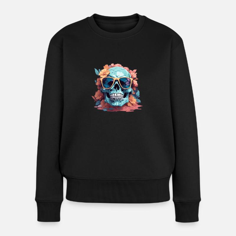 cooler Totenschädel mit Sonnenbrille - Frauen Premium Bio Pullover - Schwarz