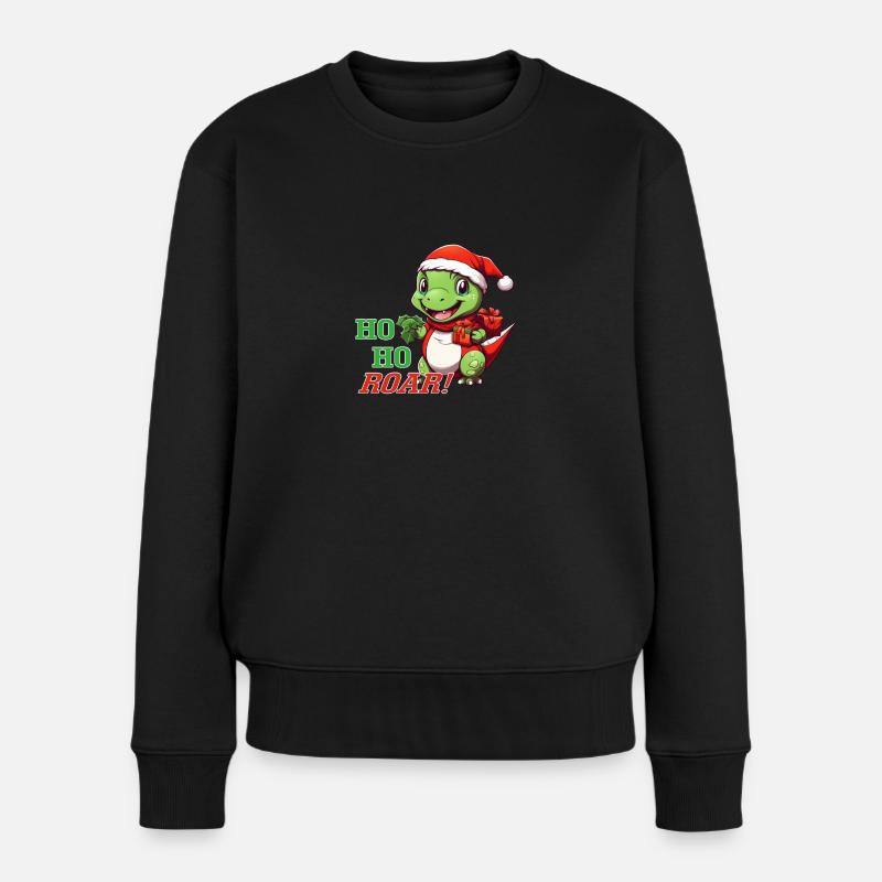 Ho Ho Roar! | Mignon dinosaure avec chapeau de Père Noël - Pull Premium bio Femme - noir