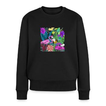 Image de la jungle Flamants roses - Pull Premium bio Femme - noir - Devant - Julia (174cm)