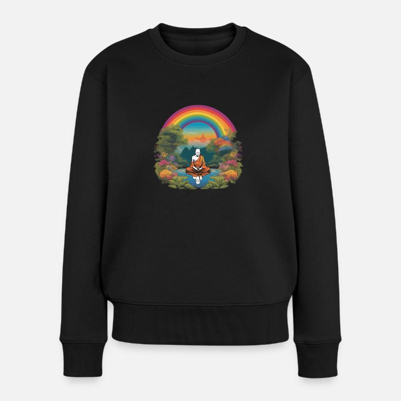 Regenbogen-Mönch - Frauen Premium Bio Pullover - Schwarz