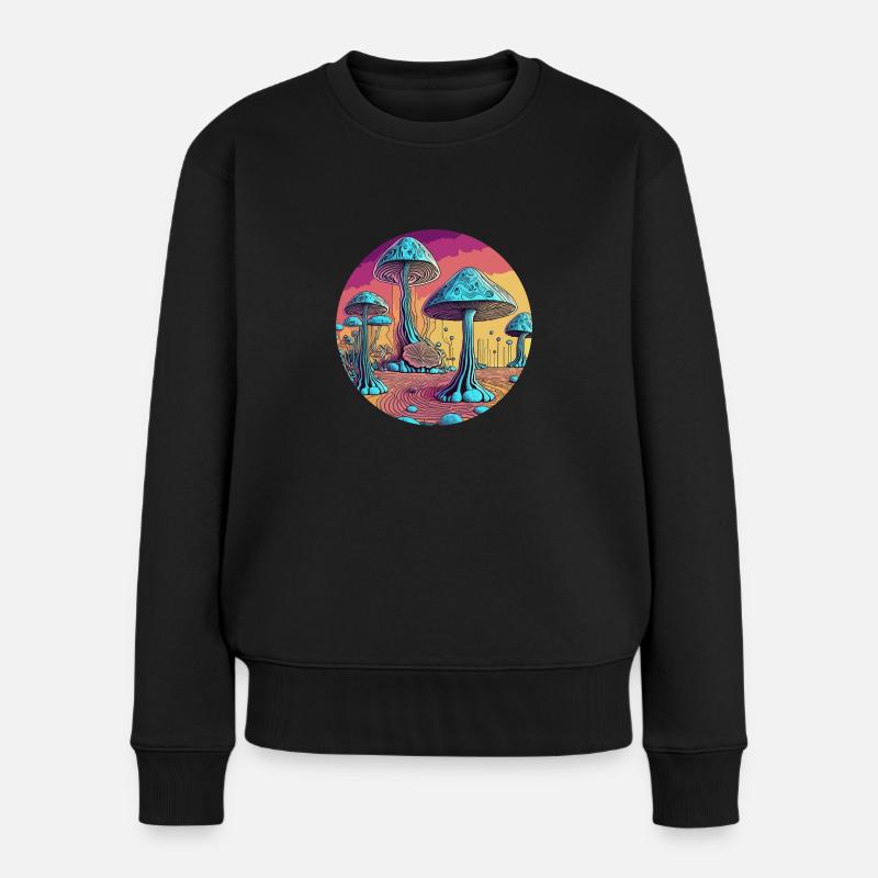 Psychedelisches Pilzbaumtal - Frauen Premium Bio Pullover - Schwarz