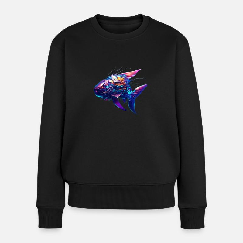 Cyber-Fisch - Frauen Premium Bio Pullover - Schwarz