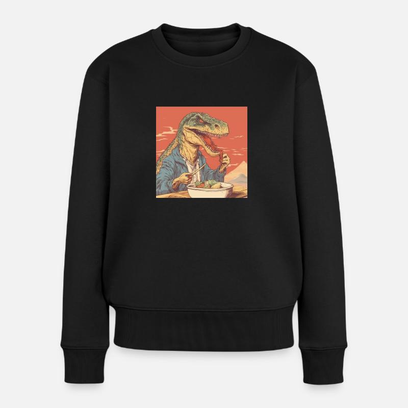T-Rex isst Ramen - Frauen Premium Bio Pullover - Schwarz