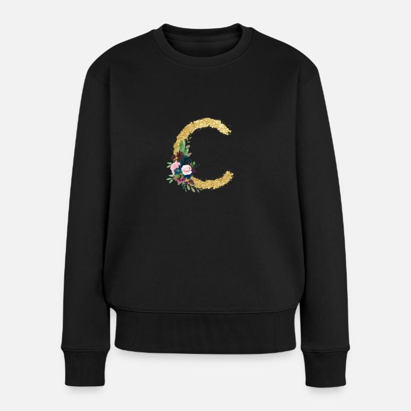 Buchstabe c floral gold - Frauen Premium Bio Pullover - Schwarz