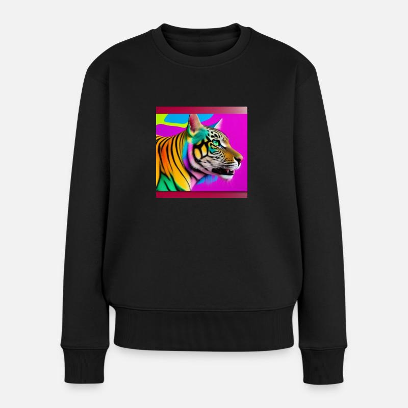 Tiger Farbig - Frauen Premium Bio Pullover - Schwarz