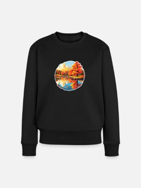 Zauberhaftes Herbst -Motiv - Frauen Premium Bio Pullover - Schwarz
