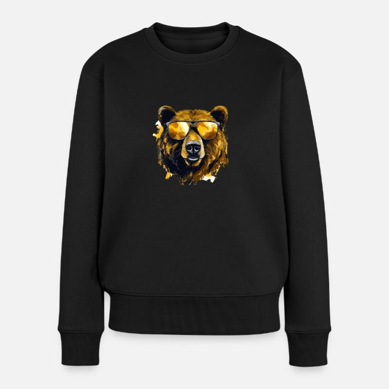 Bär mit Sonnenbrille, Illustration - Frauen Premium Bio Pullover - Schwarz