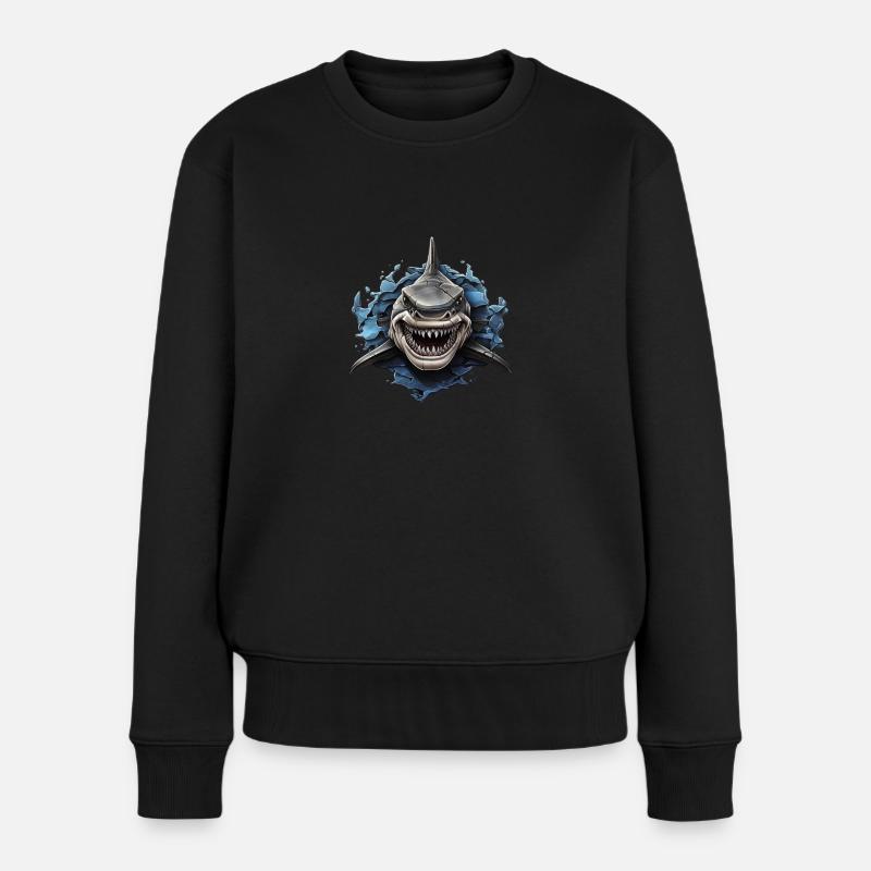Cooles Hai Design - Frauen Premium Bio Pullover - Schwarz