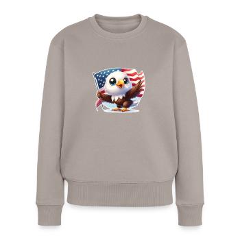 Pygargue à tête blanche mignon avec drapeau des États-Unis - Pull Premium bio Femme - taupe - Devant - Julia (174cm)