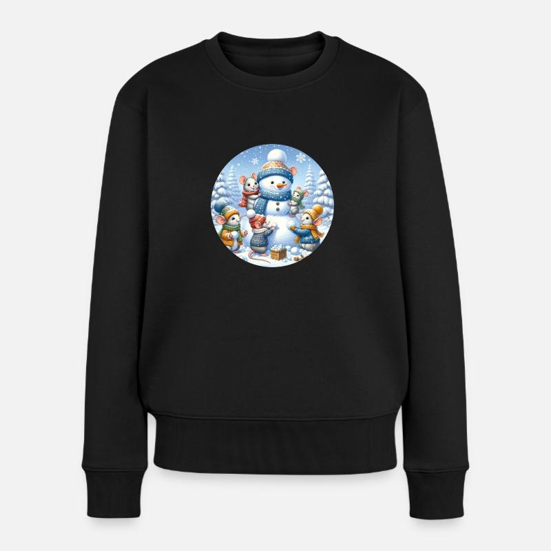 Mäuse bauen Schneemann - Frauen Premium Bio Pullover - Schwarz