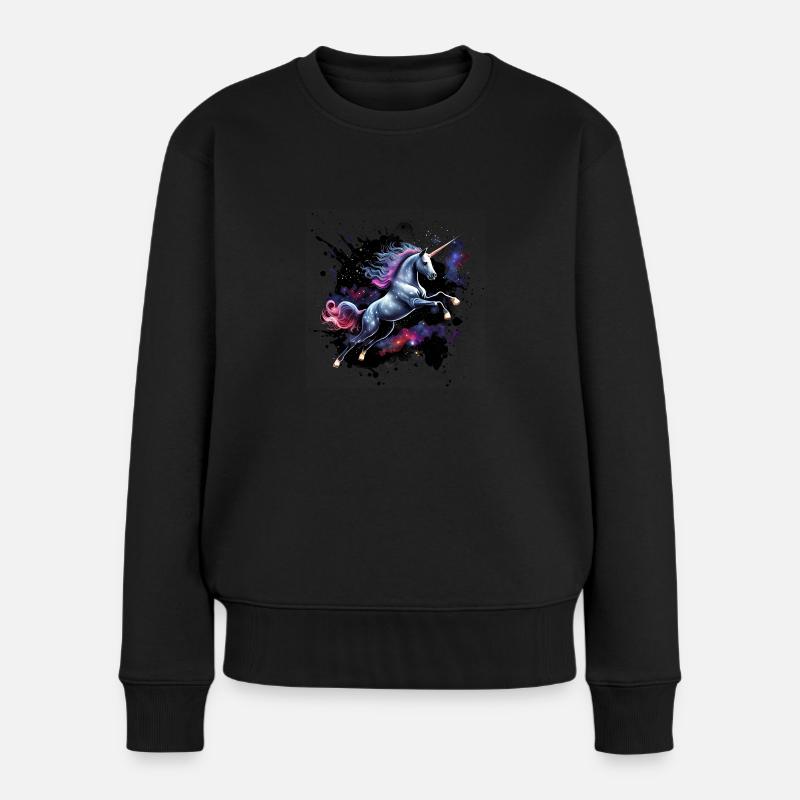 Einhorn im All - Frauen Premium Bio Pullover - Schwarz