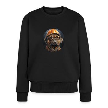 Mops als Baumeister - Frauen Premium Bio Pullover - Schwarz - Vorne - Julia (174cm)