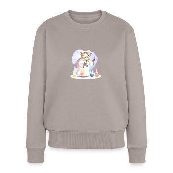 Clever Owl Scientist : Expériences à Weish - Pull Premium bio Femme - taupe - Devant - Julia (174cm)