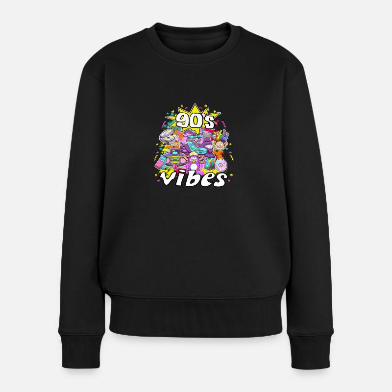 90er Jahre Vibes Elemente und Spielzeug - Frauen Premium Bio Pullover - Schwarz