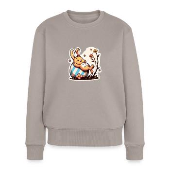 Lapin de Pâques paresseux et mignon - Pull Premium bio Femme - taupe - Devant - Julia (174cm)
