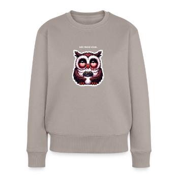 Hibou en tant qu’oiseau matinal - Pull Premium bio Femme - taupe - Devant - Julia (174cm)