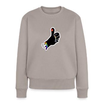 Daumen Hoch der Knochenhand : Sticky Queer Pride - Frauen Premium Bio Pullover - Taupe - Vorne - Julia (174cm)