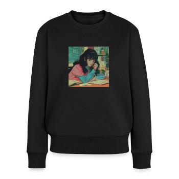 80er Jahre Anime Mädchen beruhigender hochwertiger Modedruck - Frauen Premium Bio Pullover - Schwarz - Vorne - Julia (174cm)