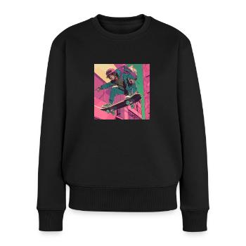 80er Jahre Anime Typ beruhigender hochwertiger Modedruck - Frauen Premium Bio Pullover - Schwarz - Vorne - Julia (174cm)