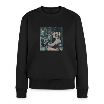 80er Jahre Anime Teen Beruhigender Hochwertiger Modedruck - Frauen Premium Bio Pullover - Schwarz - Vorne - Julia (174cm)