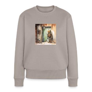 Alter rostiger verlassener Roboter 3 - Frauen Premium Bio Pullover - Taupe - Vorne - Julia (174cm)