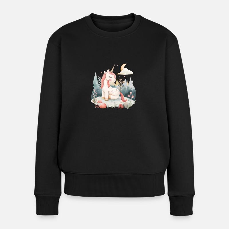 Ein niedliches Märchen-Einhorn - Frauen Premium Bio Pullover - Schwarz