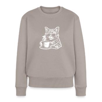 Katze Kaffee - Frauen Premium Bio Pullover - Taupe - Vorne - Julia (174cm)