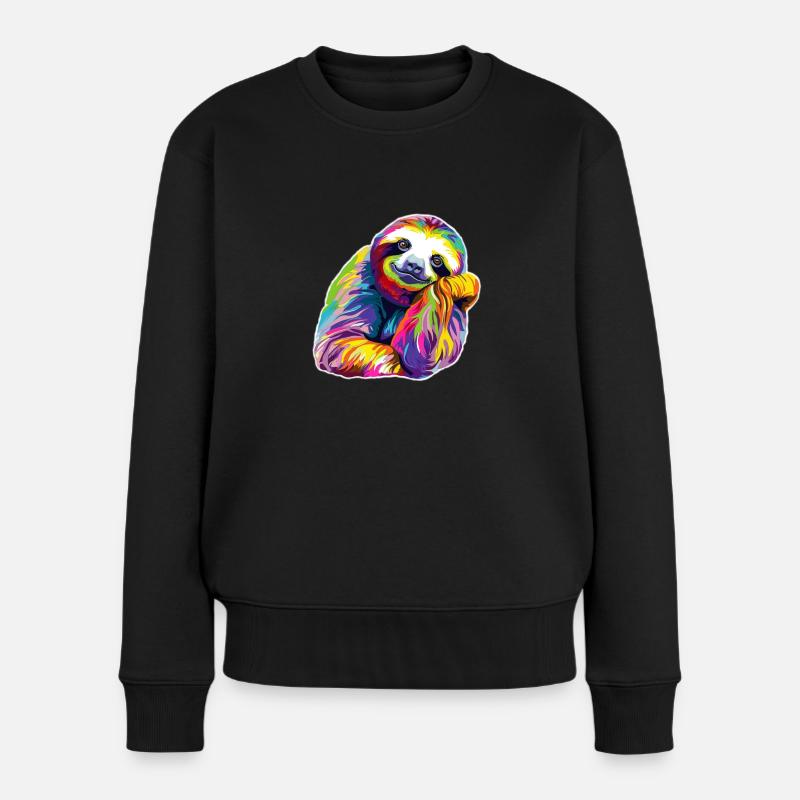 Faultier gelangweilt - Frauen Premium Bio Pullover - Schwarz