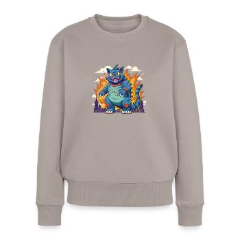 Catzilla Katze gefährlich auf zwei Beinen stehend - Frauen Premium Bio Pullover - Taupe - Vorne - Julia (174cm)