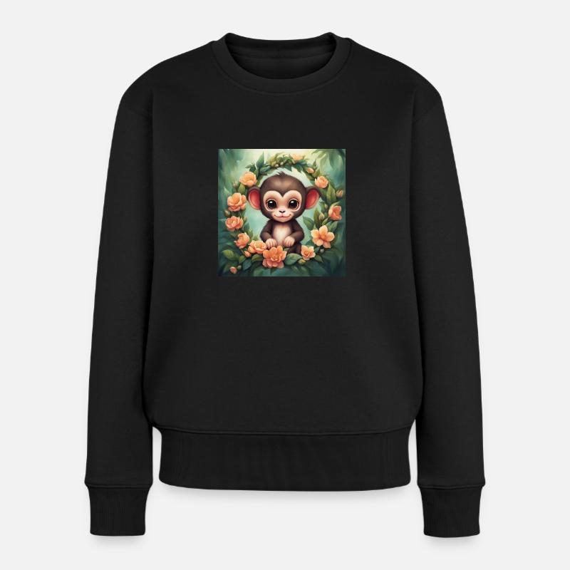 Mignon Kawaii Bébé Singe Floral - Pull Premium bio Femme - noir