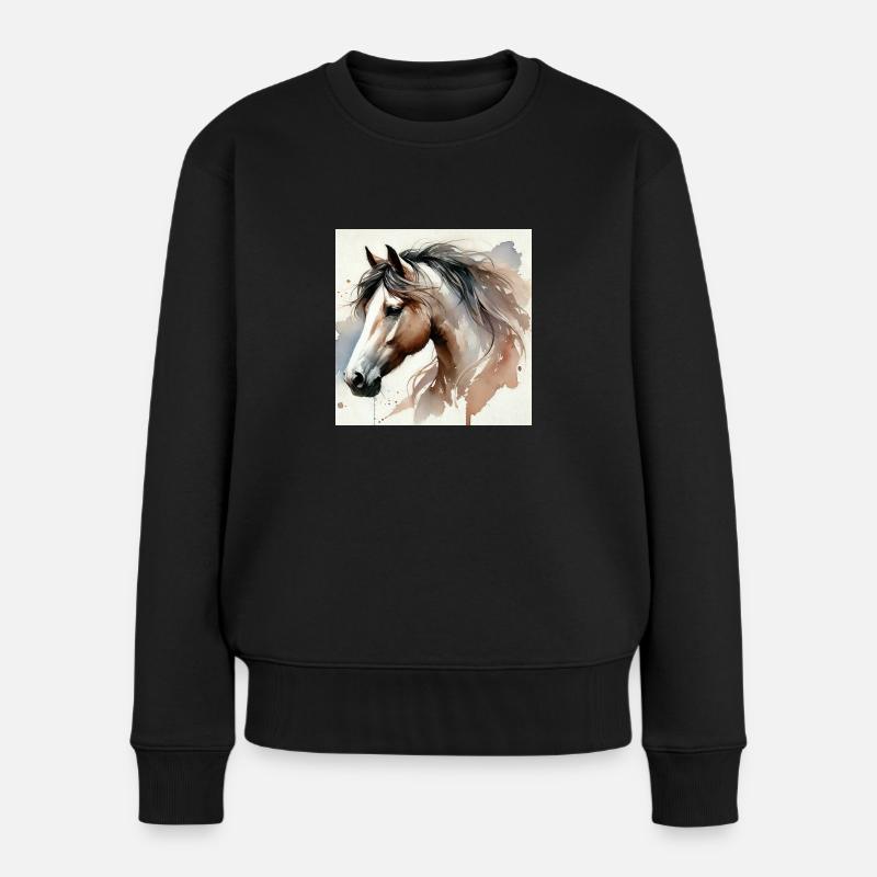 Aquarell Pferd - Frauen Premium Bio Pullover - Schwarz