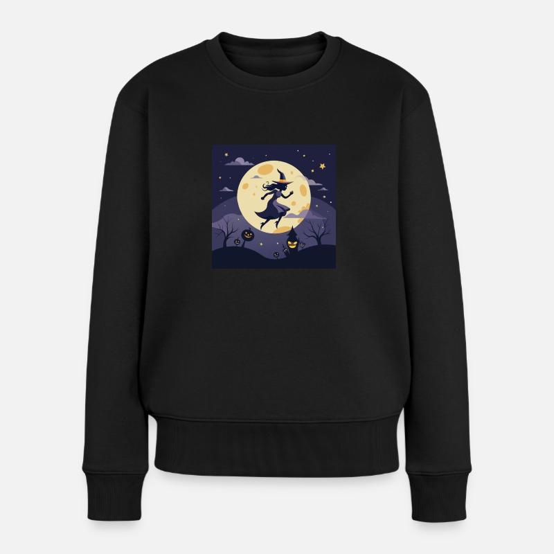 Hexe im zauberhaften Mondlicht - Frauen Premium Bio Pullover - Schwarz