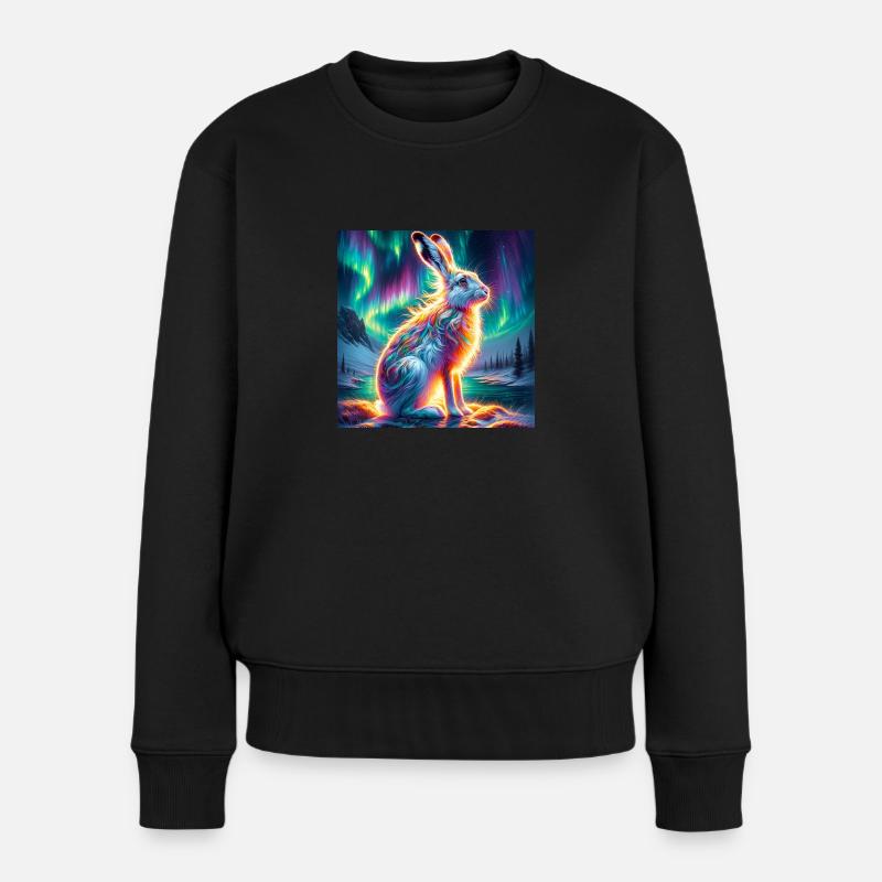 Schneehase Aurora Borealis - Frauen Premium Bio Pullover - Schwarz