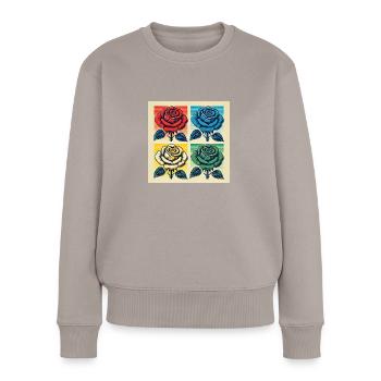 Red rose, blue rose vintage print - Women's Premium Organic Jumper - taupe - Front - Julia (174cm)