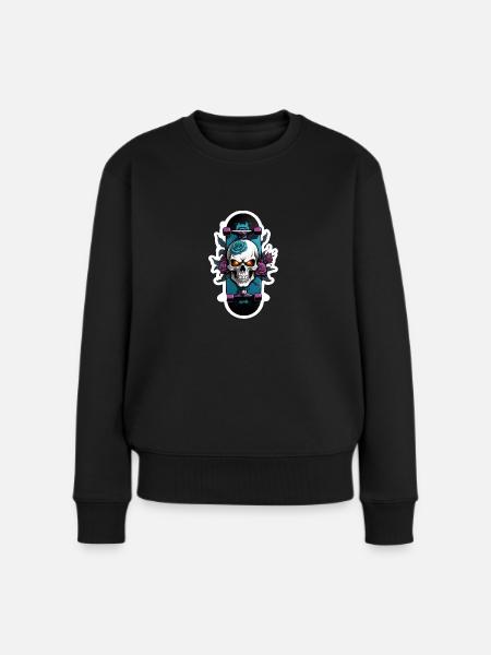 Totenkopf Skater - Frauen Premium Bio Pullover - Schwarz