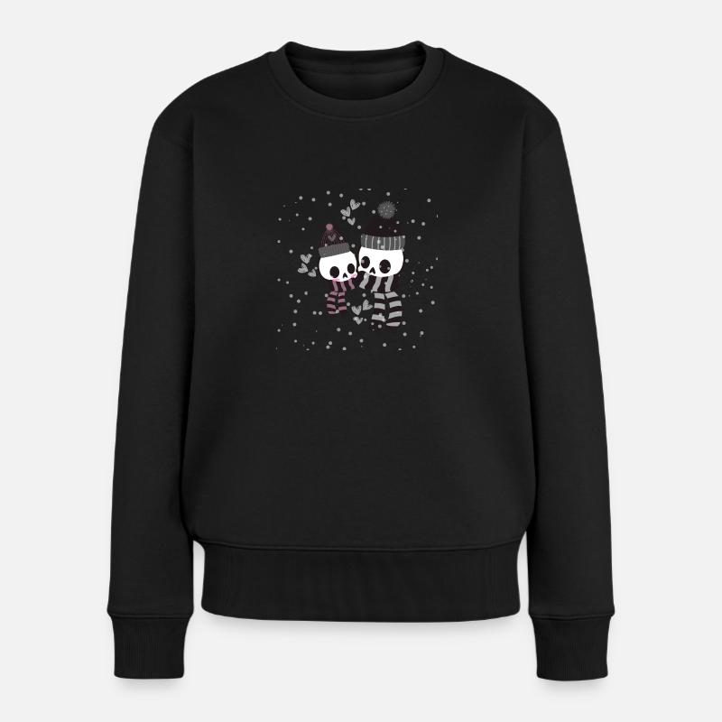 Two cute and cold skeletons cuddling - Women's Premium Organic Jumper - black