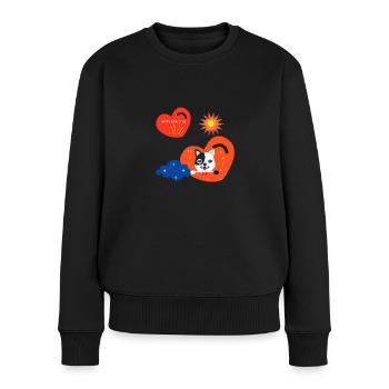 Frohes neues Jahr Grüße von der Mieze! - Frauen Premium Bio Pullover - Schwarz - Vorne - Julia (174cm)