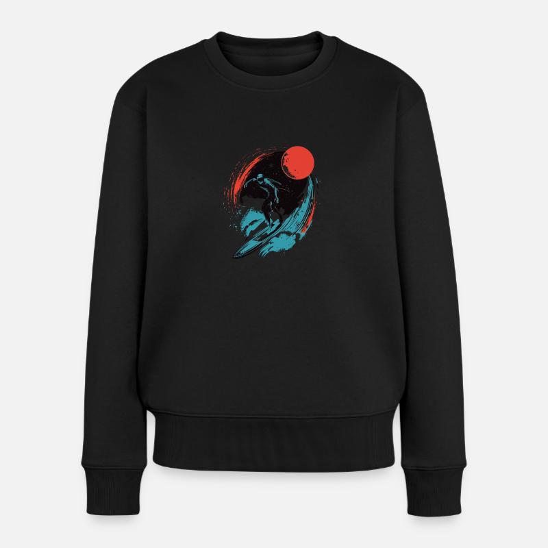 Cosmic Surf - Frauen Premium Bio Pullover - Schwarz