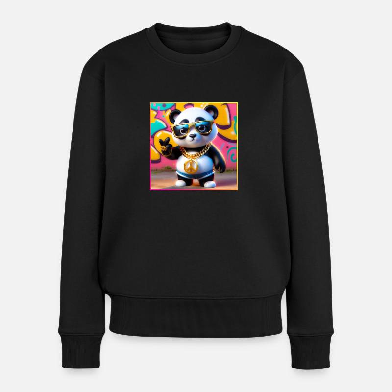 Coole Panda - Frauen Premium Bio Pullover - Schwarz