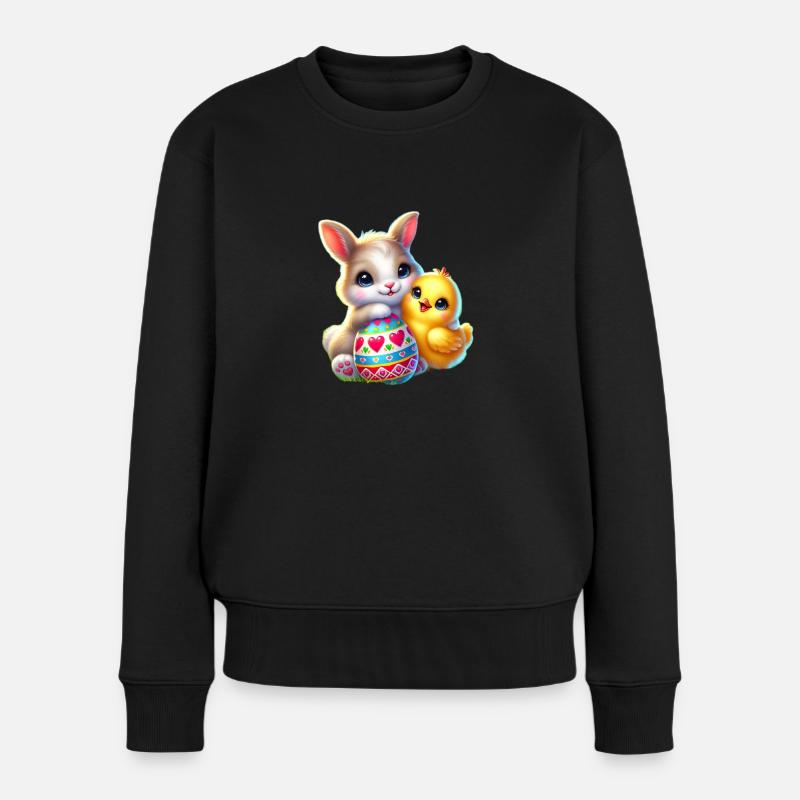 Ostern-Hase-Kücken-Ei - Frauen Premium Bio Pullover - Schwarz