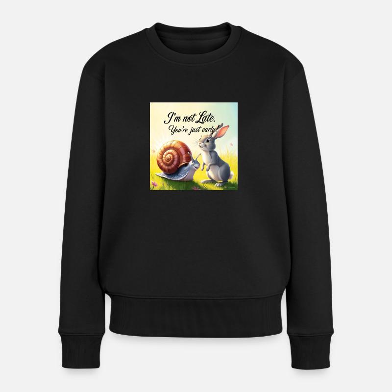 Ein Hase und eine Schnecke "Early and Late" - Frauen Premium Bio Pullover - Schwarz